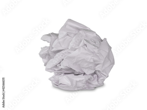 White crumpled paper ball isolated on white background. © pas_td 4425