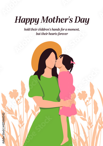 Mothers day greeting - woman holding her daughter cheek kiss to mother