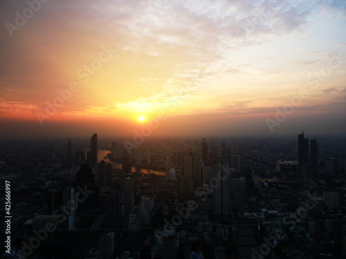 Beautiful sunrise and building in Bangkok, Thailand.