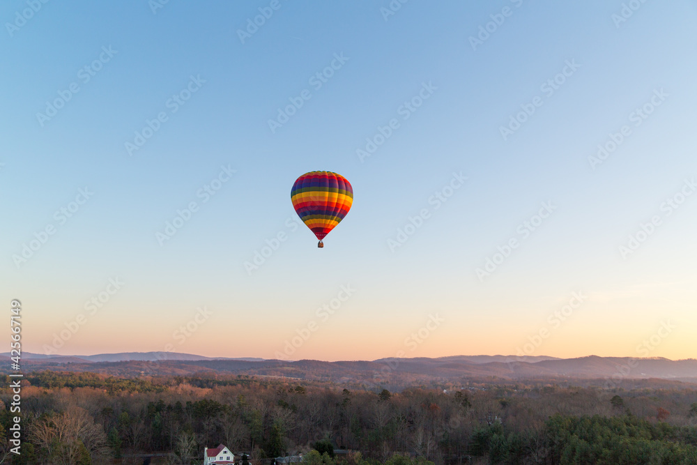 Hot air balloon at twilight in central Virginia