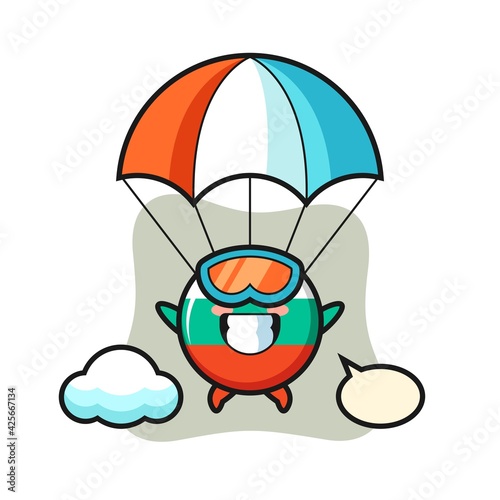 bulgaria flag badge mascot cartoon is skydiving with happy gesture