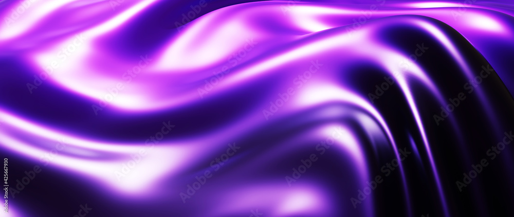 Fototapeta premium 3d render of Purple and pink cloth. iridescent holographic foil. abstract art fashion background.