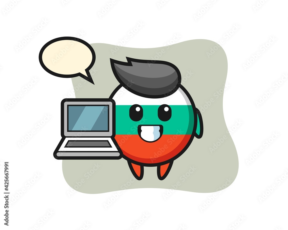 Mascot Illustration of bulgaria flag badge with a laptop Mascot Illustration of bulgaria flag badge with a laptop
