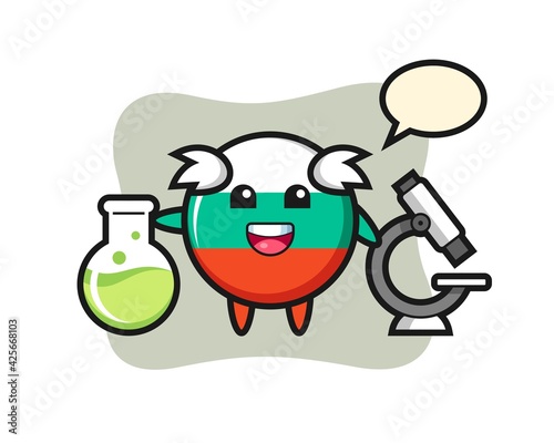 Mascot character of bulgaria flag badge as a scientist