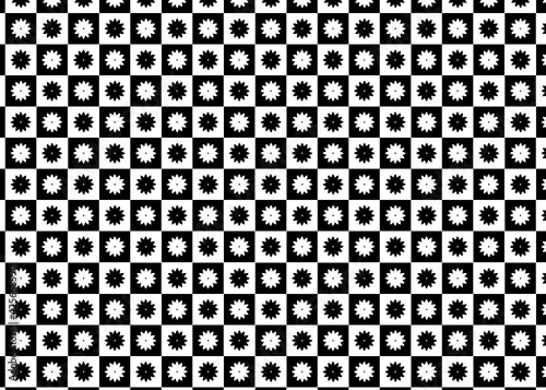 Patrón de cuadrados en blanco y negro con soles interiores en negativo