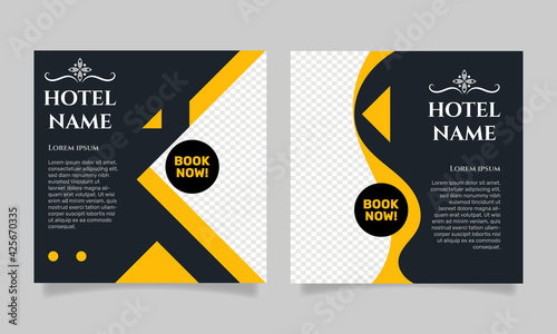 Flat hotel banner with transparent space. - Vector.