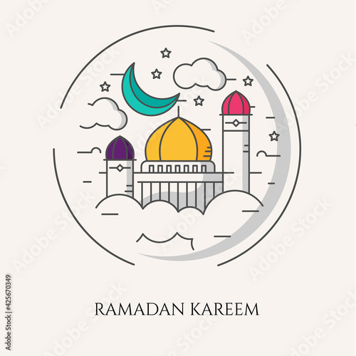 Ramadan kareem line art design.  -  Vector.