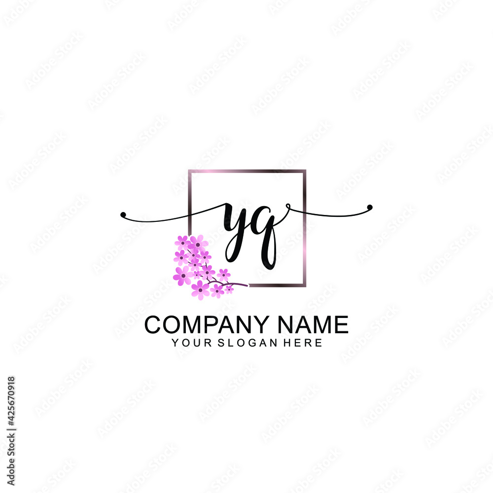YQ Initials handwritten minimalistic logo template vector
