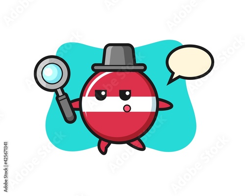 latvia flag badge cartoon character searching with a magnifying glass