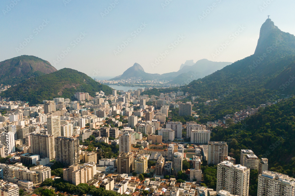 Aerial View of Botafogo Neighborhood and Corcovado Mountain in Rio de Janeiro, Brazil