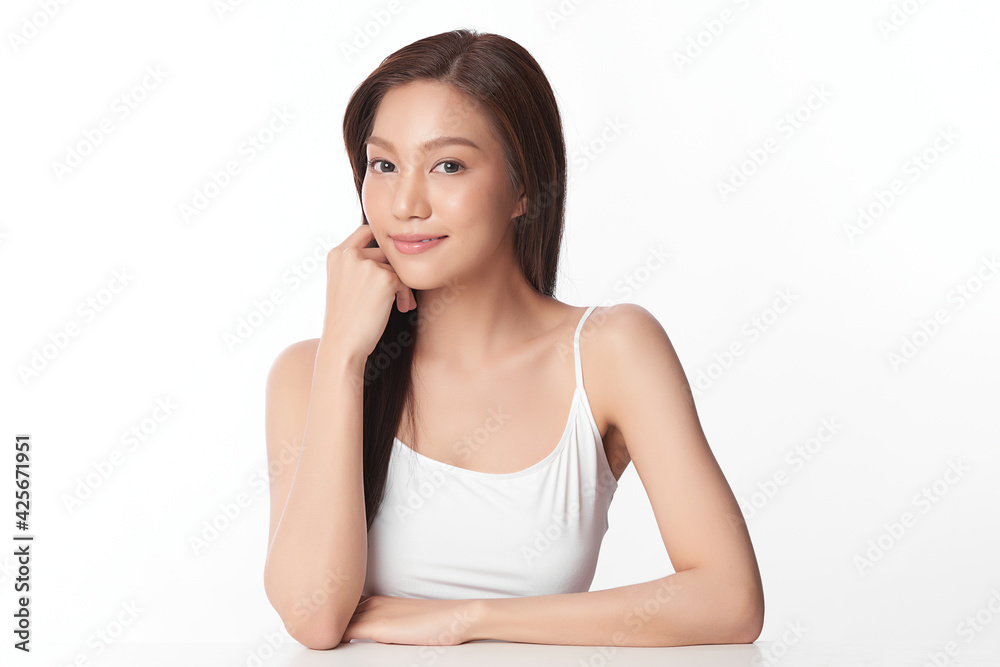 Beautiful young asian woman with clean fresh skin on white background, Face care, Facial treatment, Cosmetology, beauty and spa, Asian women portrait Beautiful young asian woman with clean fresh skin on white background, Face care, Facial treatment, Cosmetology, beauty and spa, Asian women portrait