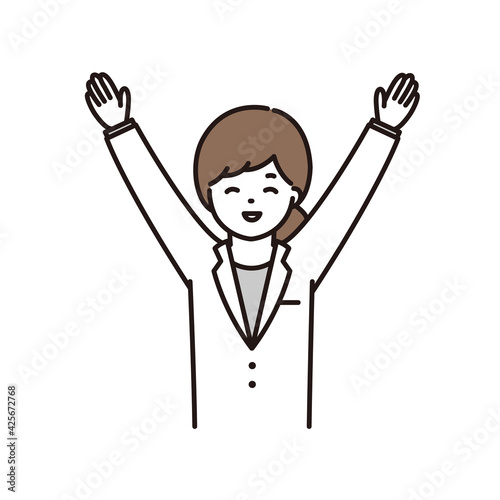 万歳をする女性薬剤師のイラスト