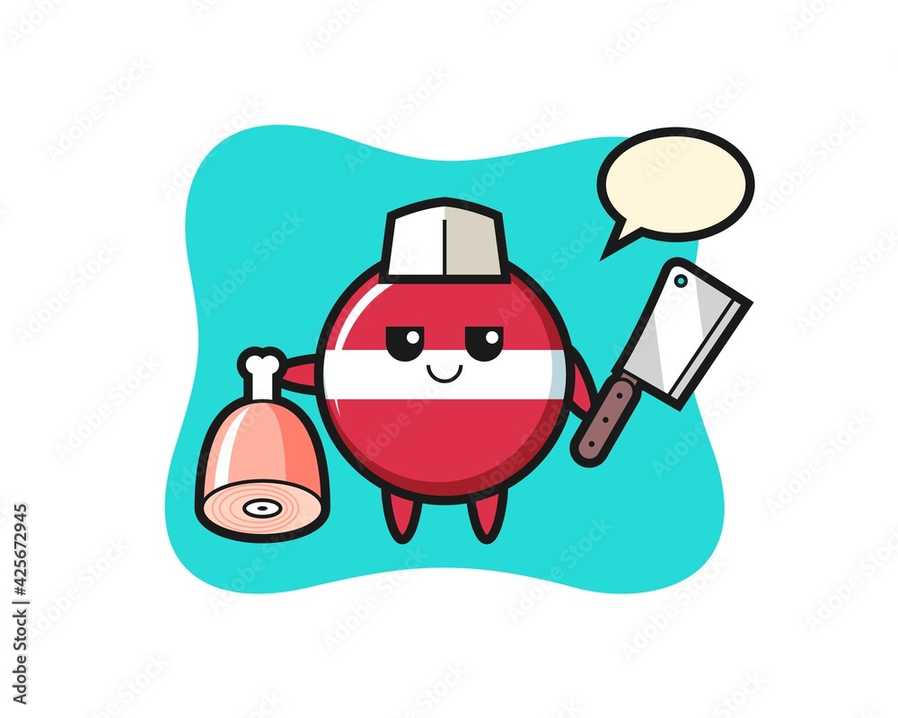 Illustration of latvia flag badge character as a butcher Illustration of latvia flag badge character as a butcher
