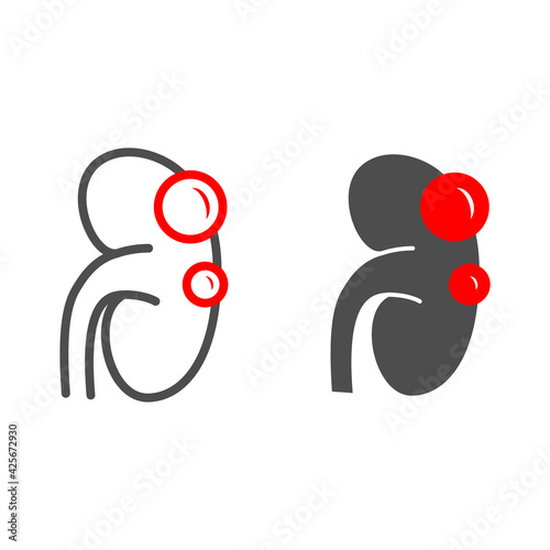 Kidney cyst line and solid icon, Human diseases concept, Tumor with cysts sign on white background, Polycystic kidney disease icon in outline style for mobile concept and web design. Vector graphics.