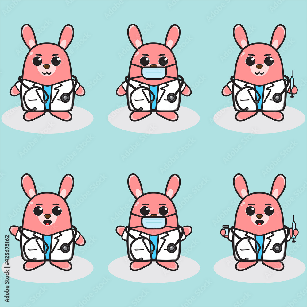 Fototapeta premium Cartoon illustration of a cute little Rabbit Doctor. Good for icon, logo, label, sticker, clipart.