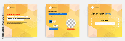 Set bundle collection of social media post template. Layout for online webinar, conference, training, seminar, course, and learning video. Minimal modern and simple style.