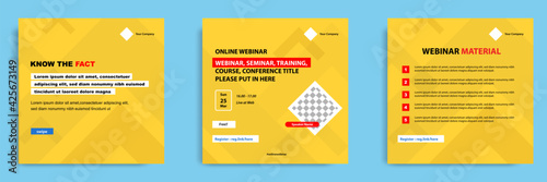 Set bundle collection of social media post template. Layout for online webinar, conference, training, seminar, course, and learning video. Minimal modern and simple style.