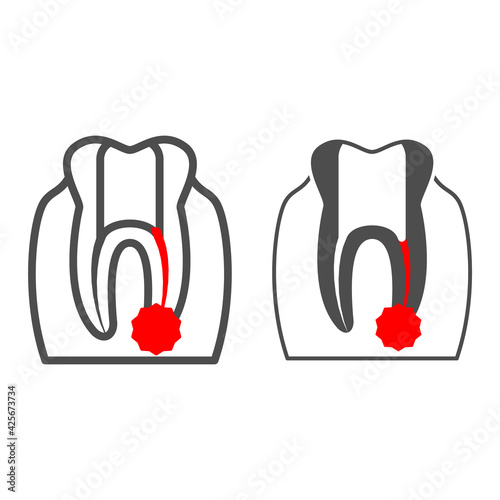 Inflammation of root canals of tooth line and solid icon, Human diseases concept, Periodontal disease sign on white background, Tooth diseases periodontitis icon in outline style. Vector graphics.