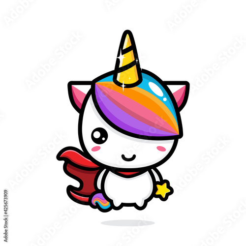 vector design of cute cartoon unicorn to be a hero