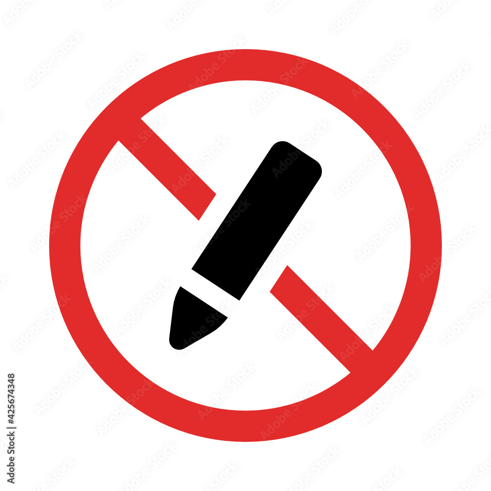 Writing prohibited, no pencil icon. No edit sign vector. Writing prohibited, no pencil icon. No edit sign vector.