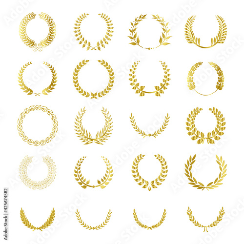 Golden Laurel Wreaths set on white background
