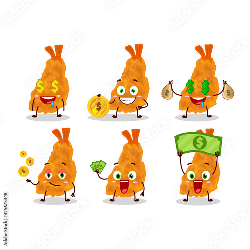 Fried shrimp cartoon character with cute emoticon bring money