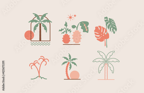 Summer waves Vector set icons and symbols vector logo elementes template 