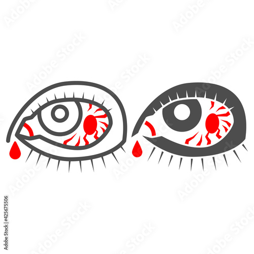 Blood vessels and arteries in eye line and solid icon, Human diseases concept, Eye with vessels sign on white background, inflamed reddened eyes icon in outline style for mobile, web. Vector graphics.