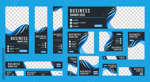 set of creative web banners of standard size with a place for photos. Vertical, horizontal and square template. vector illustration