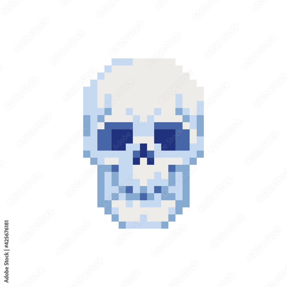Human skull pixel art icon, isolated on white background vector illustration. 8-bit sprite.Design stickers, logo, mobile app, embroidery. Human skull pixel art icon, isolated on white background vector illustration. 8-bit sprite.Design stickers, logo, mobile app, embroidery.