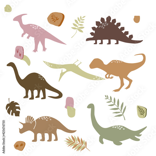 abstract dinosaurs on boho style vector illustration