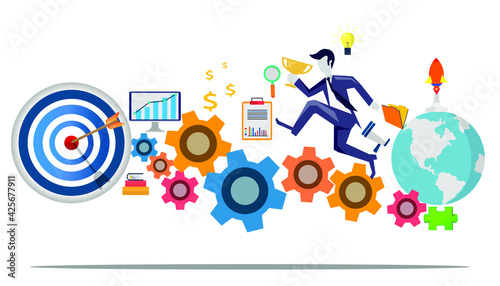Businessman   running to target.Plan Business Trading market  analyze. flat design creativity  Modern design Idea and Concept Vector illustration.