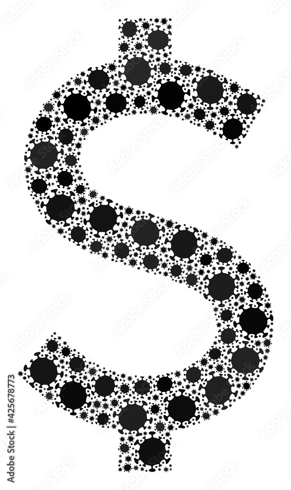 Raster American dollar covid mosaic icon combined for health care wallpapers. American dollar mosaic is shaped from random covid viral elements.