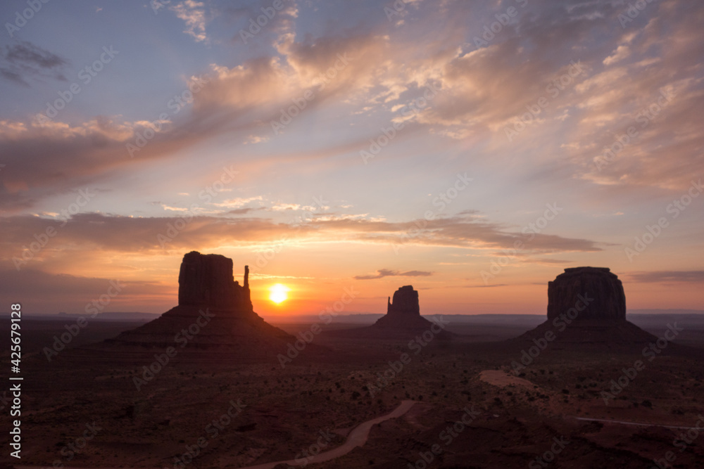 Sunrise at West and East Mitten Buttes