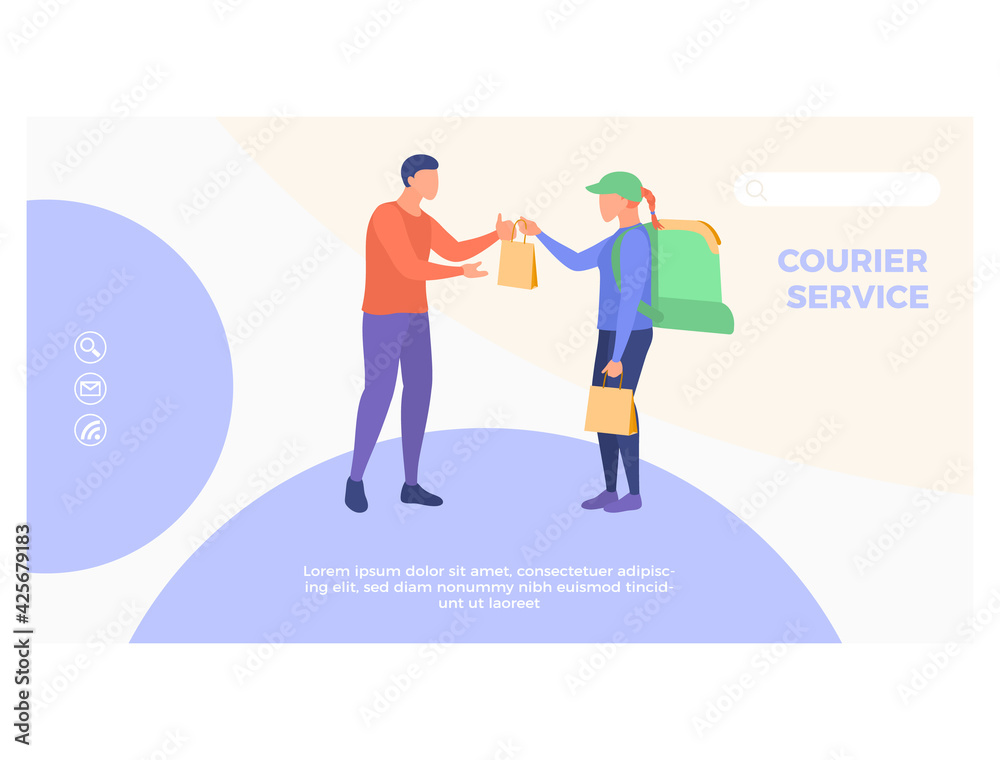 Courier service landing page template vector illustration