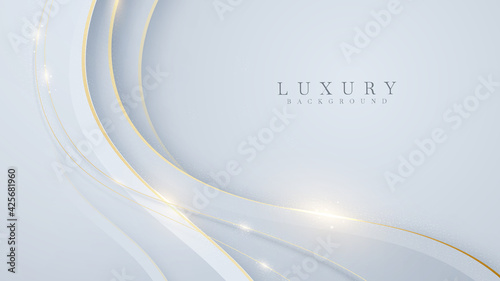 Curve golden line on white background. Luxury realistic concept. 3d paper cut style. Vector illustration for design.
