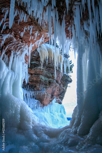 icicles and ice in cave at Apostle Islands