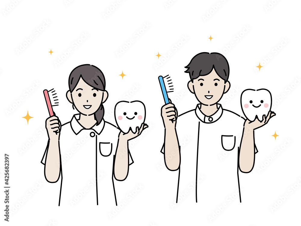 歯医者 歯科衛生士 歯磨きの説明 白衣を着た男女 イラスト素材 Stock ベクター Adobe Stock