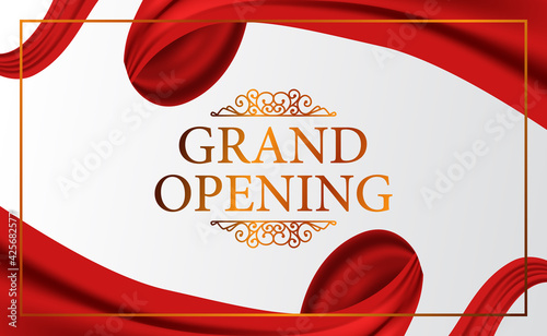 Grand Opening luxury vintage expensive with classic 3d ribbon silk cloth curtain for ceremony elegant with white background and golden color