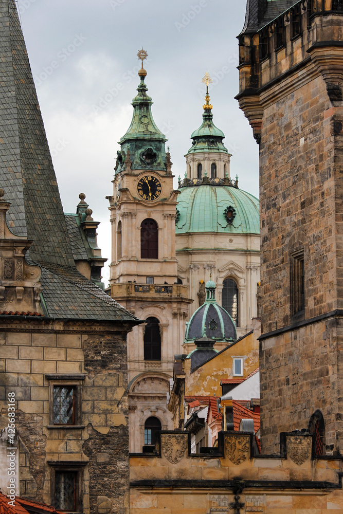 church towers and domes in Prague
