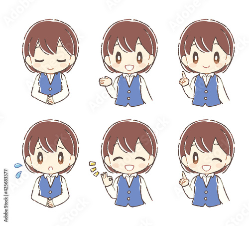 受付の女性のイラスト 表情セット バリエーション