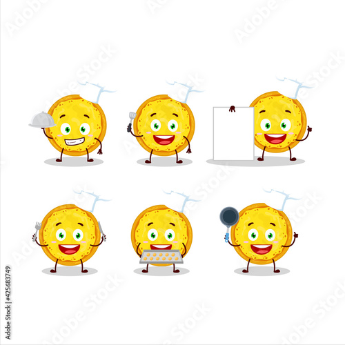 Cartoon character of italian cheese pizza with various chef emoticons