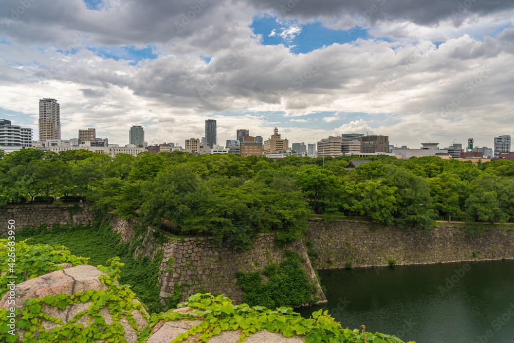 Beautiful city of Osaka city from Osaka Castle view
