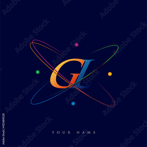 initial letter GL logotype science icon colored blue, red, green and yellow swoosh design. vector logo for business and company identity.