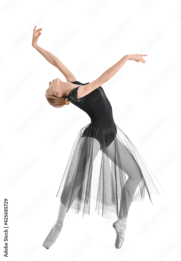Beautiful young ballerina on white background