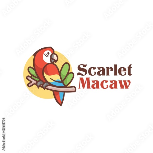 Vector Logo Illustration Macaw Simple Mascot Style.