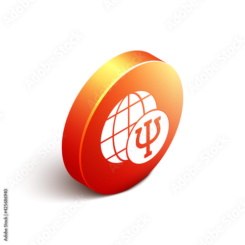 Isometric Psychology icon isolated on white background. Psi symbol. Mental health concept, psychoanalysis analysis and psychotherapy. Orange circle button. Vector