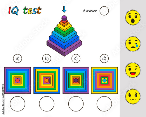 Education logic game for preschool kids. Kids activity sheet. top view of the figure. Iq test. Children funny riddle entertainment. Vector illustration