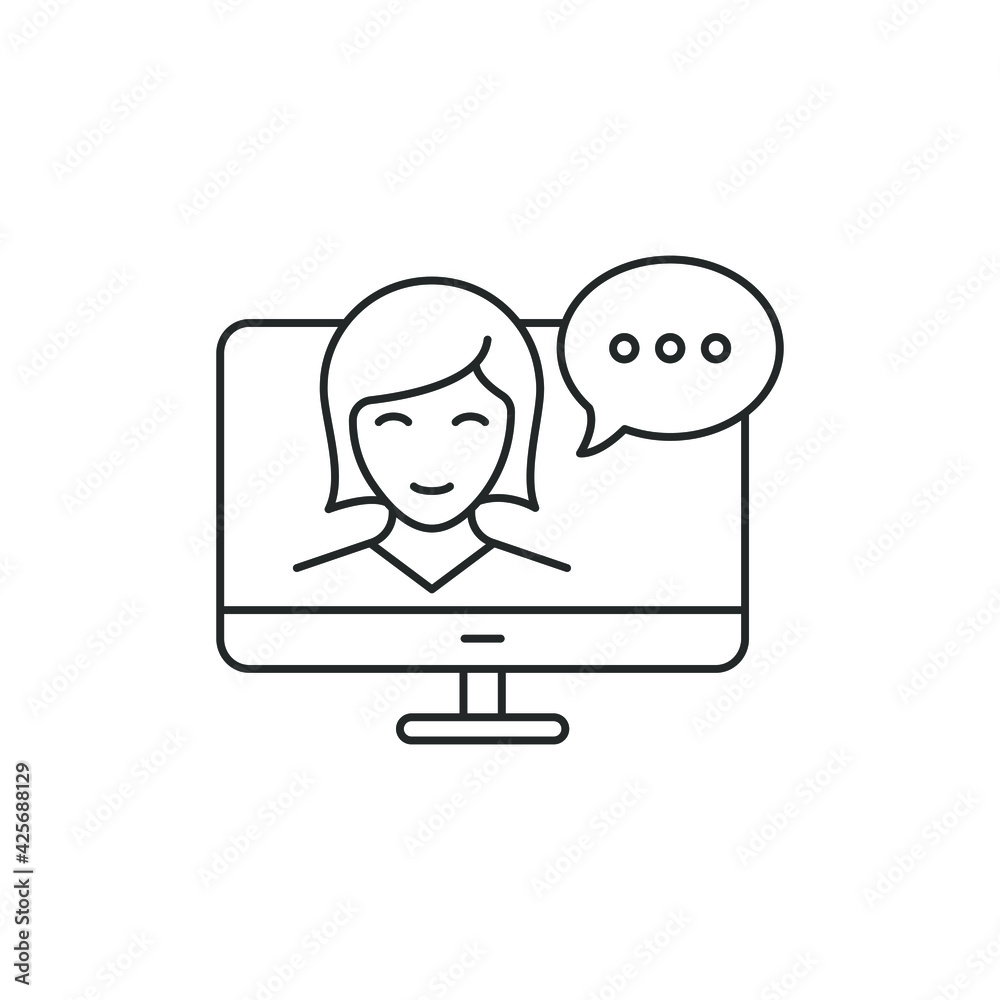 Online training in computer line icon concept isolated on white background. Vector illustration Online training in computer line icon concept isolated on white background. Vector illustration