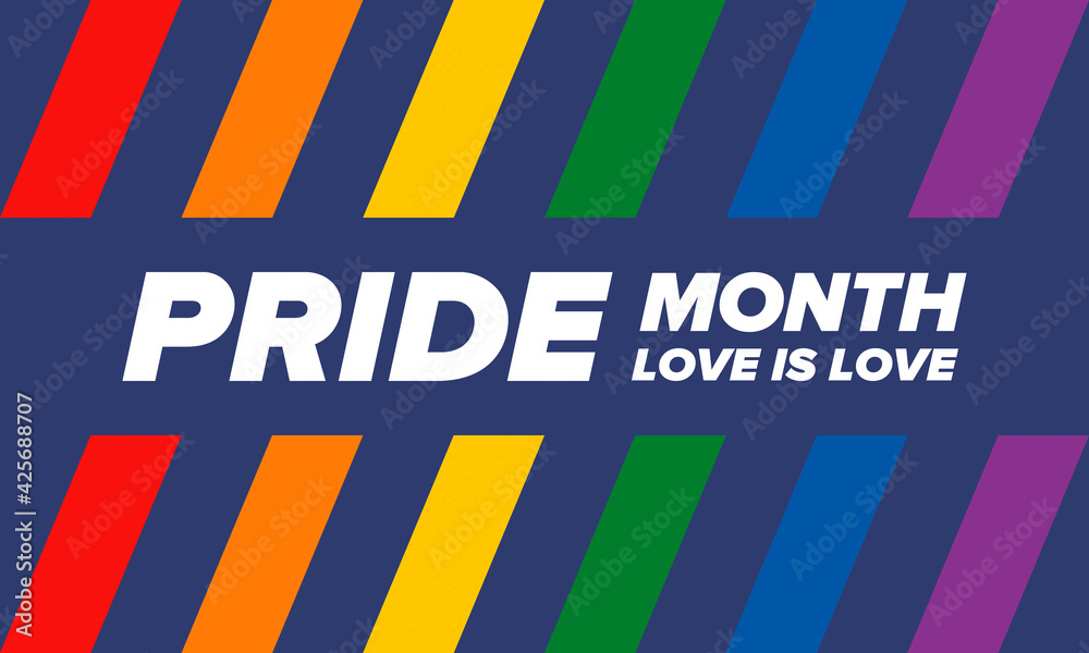 LGBTQIA Pride Month in June. Lesbian Gay Bisexual Transgender. Celebrated annual. LGBT flag. Rainbow love concept. Human rights and tolerance. Poster, card, banner and background. Vector illustration LGBTQIA Pride Month in June. Lesbian Gay Bisexual Transgender. Celebrated annual. LGBT flag. Rainbow love concept. Human rights and tolerance. Poster, card, banner and background. Vector illustration